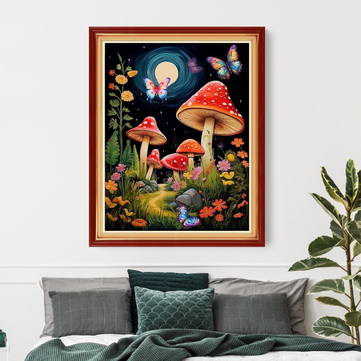 Funxvoot Stamped Cross Stitch Kits Beginners Full Range of Embroidery Kits for Adults 11CT Embroidery Patterns Needlepoint Kits Printed Cross Stitch Kits-Moon Mushroom 16x20 inch