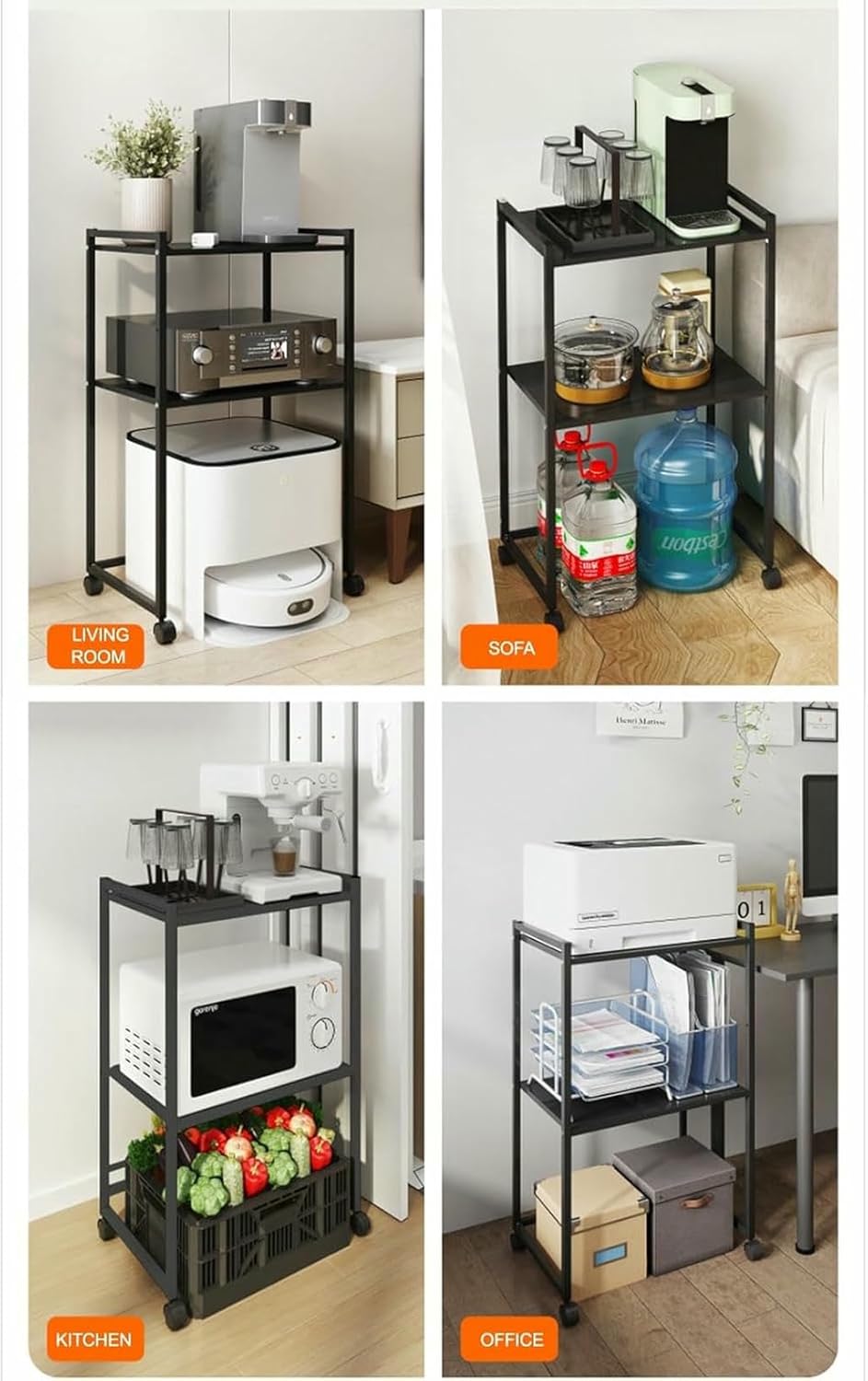 Metal Robot Vacuum Storage Cabinet, Organizer Stand for Sweeping Robot Vacuum, Multi Tier End Cabinet with Wheels for Living Room Kitchen, Space Saver