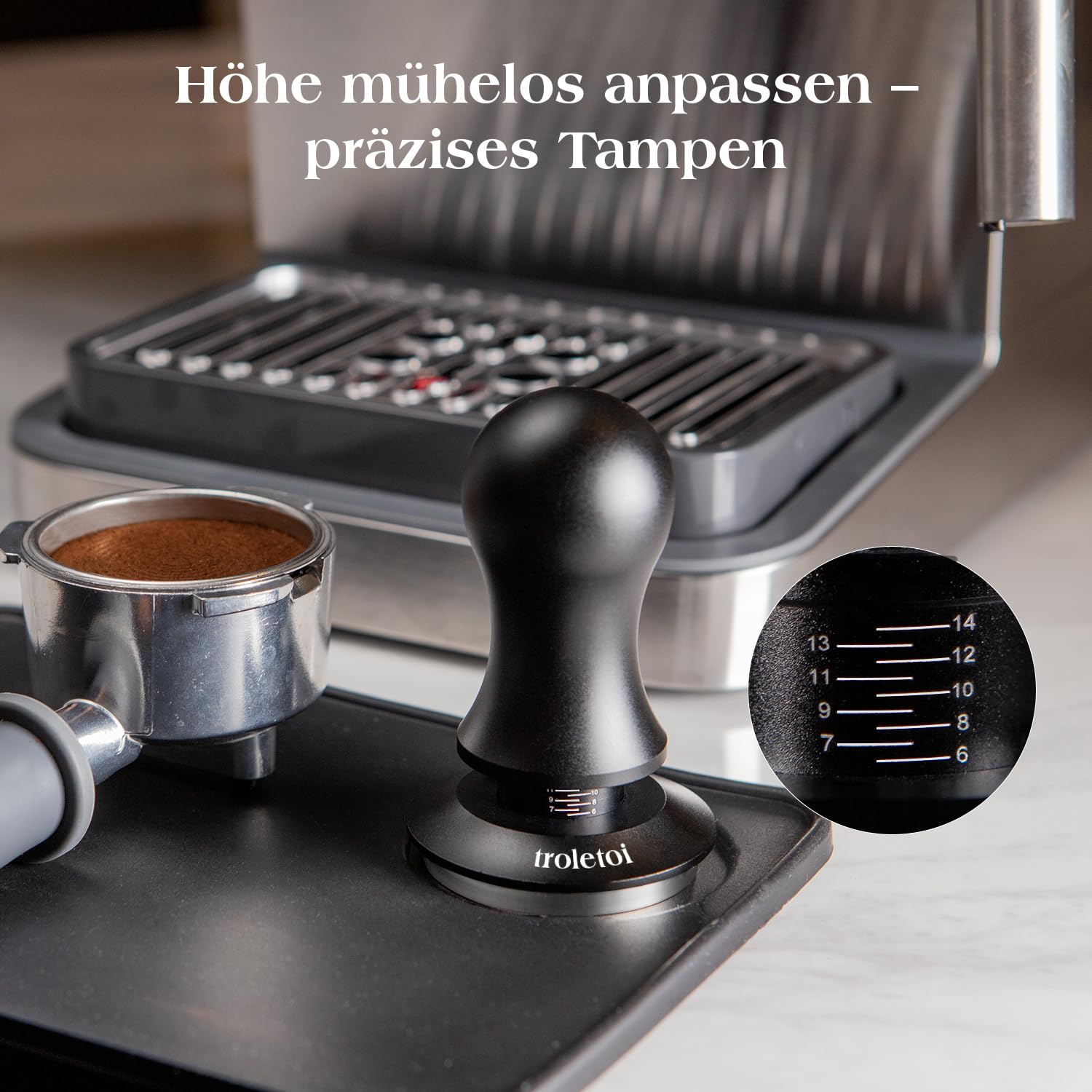 7-teiliges Espresso Zubehör Set 51 mm, Tamper, Kaffee Distributor, WDT Tool, Dosiertrichter und Puck Screen, kompatibel mit De’Longhi 51 mm Espressomaschinen und Siebträgern