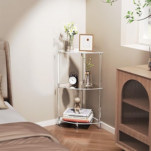 Miniatura 6 de Mesa auxiliar de acrílico triangular transparente para espacios pequeños, 11.81 pulgadas de largo x 11.81 pulgadas de ancho x 26.7 pulgadas de alto,