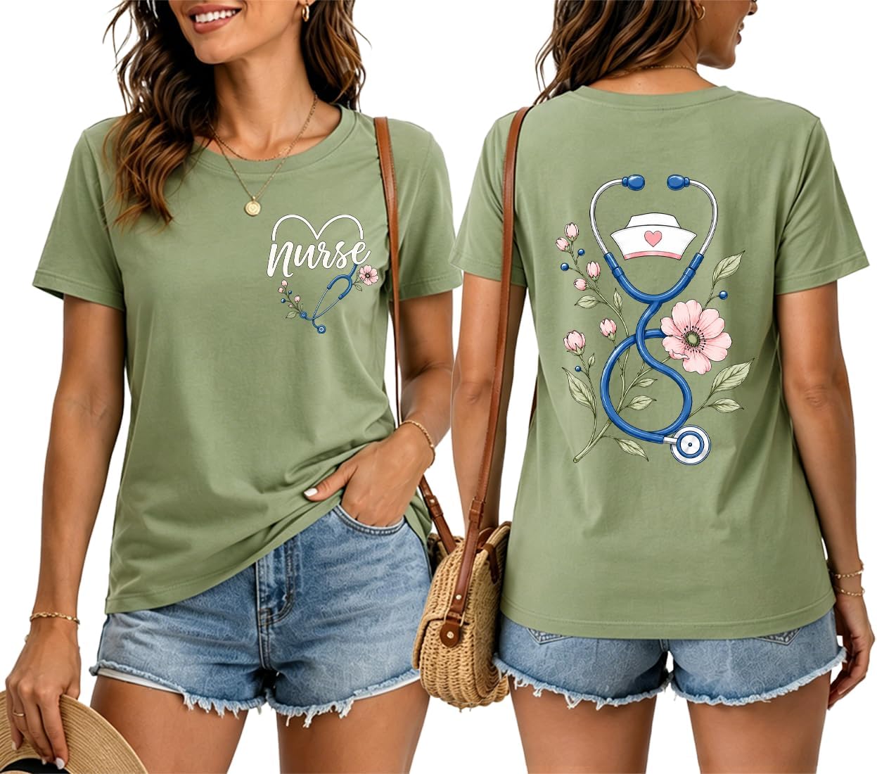 Nurse Shirts for Women Boho Floral Nurse Life T Shirt | Nurses Day Gifts, Stethoscope Graphic Tees, Relaxed Style, Funny Er Nurse Shirt