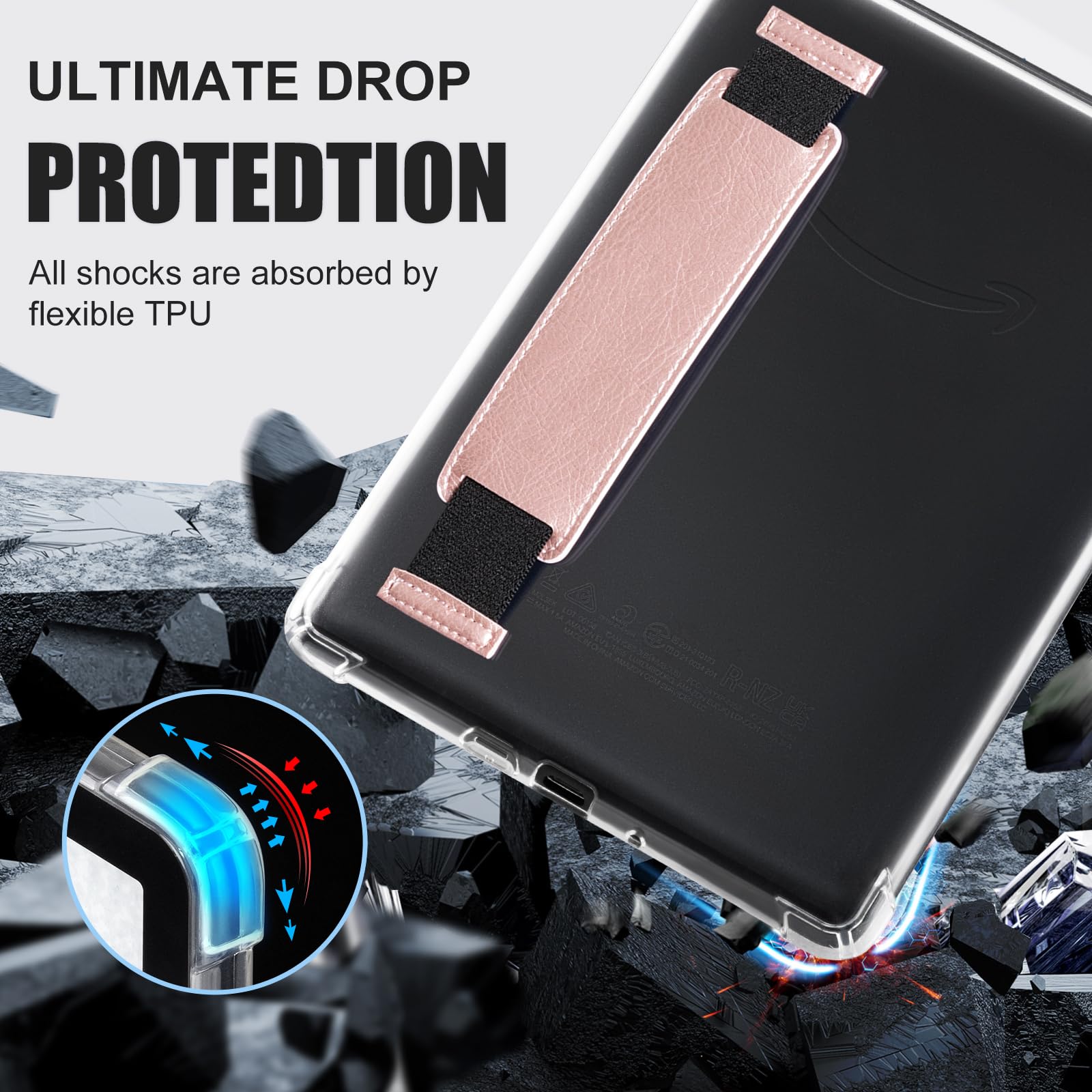 iDLEHANDS Transparente Schutzhülle für 17,8 cm (7 Zoll) Tablets, ultradünn, weich, TPU, transparent, leicht, mit Handschlaufe, Roségold