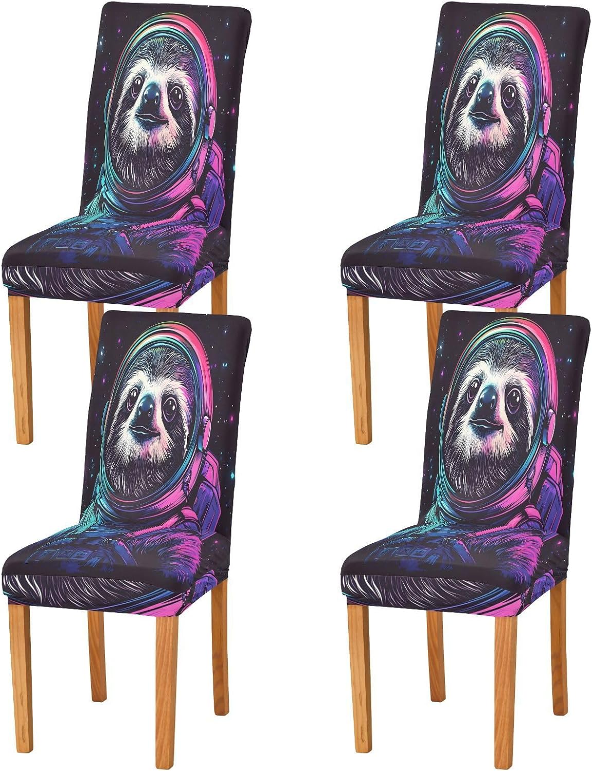 ALAZA Chair Covers for Dining Room, Sloth Astronaut Stretch Chair Cover Sets Chair Protector Removable Washable for Ktichen Restaurant Hotel