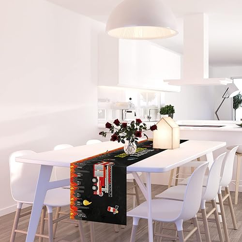 Miniatura 4 de Belrew Camión de bomberos, camino de mesa de feliz cumpleaños, camino de mesa de cumpleaños de bomberos, decoración de mesa de fiesta de cumpleaños