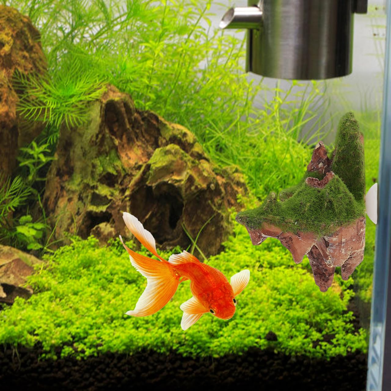 Yardwe Lot de 2 rochers flottants pour aquarium avec ventouse - Légère - Pour aménagement paysager d'aquarium, installation facile pour habitat stressant