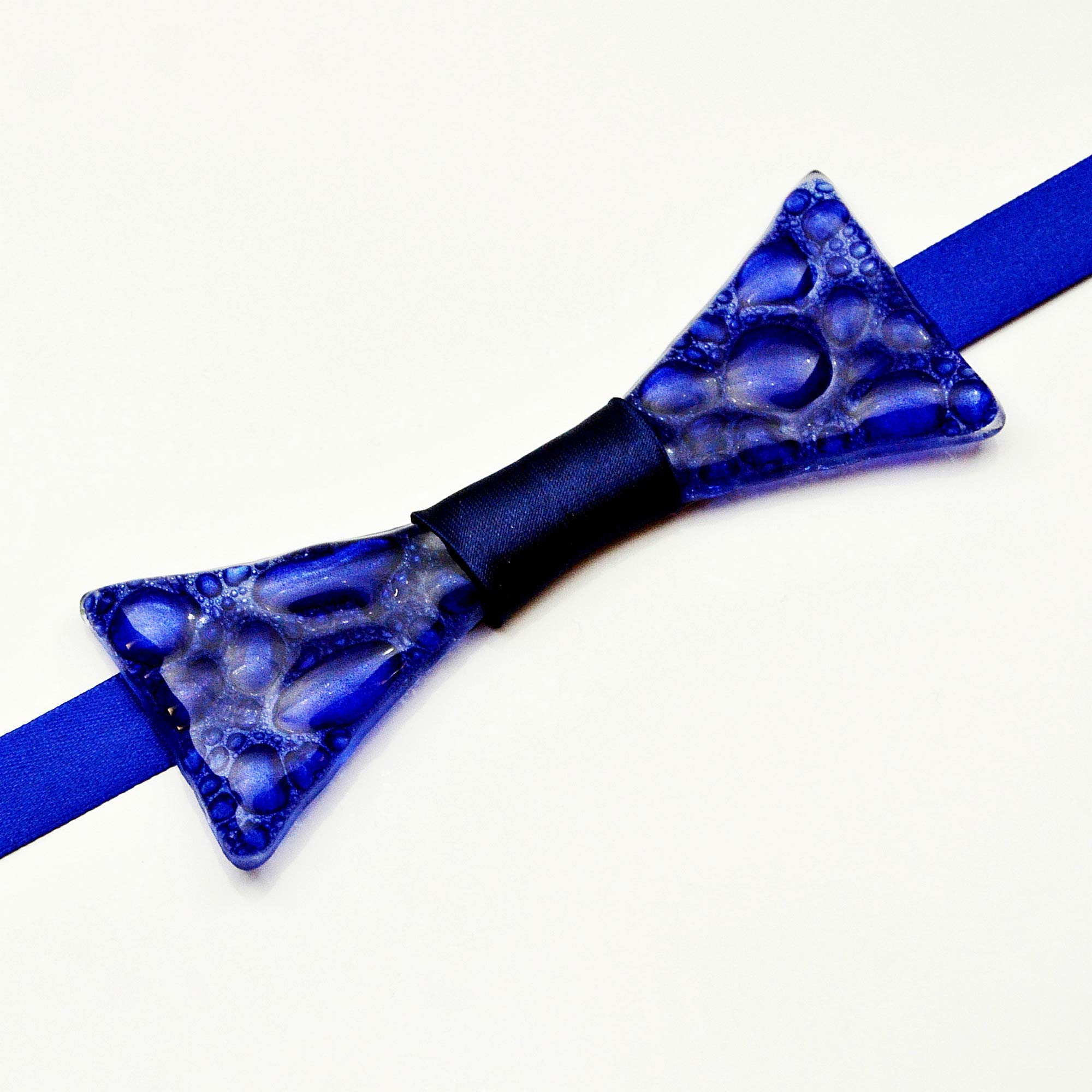Papillon blu • Vetro ceco • Vetro a bolle ceco • Nastro di raso • Papillon fatto a mano