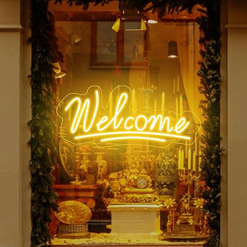 Miniatura 8 de Letreros de neón de bienvenida para negocios, luz eléctrica para interiores, luz de neón brillante para decoración de pared, luz LED creativa de