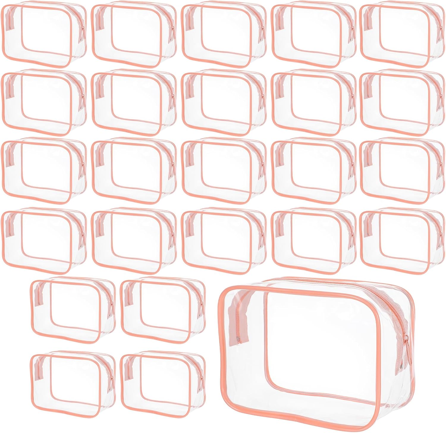 Lemecima 24 Pcs Cosmetic Bags Bulk Clear Makeup Bag Waterproof PVC Travel Toiletry Organizer Case with Zipper Peach Pink Color 6.1"x3"x4.3" for Women Men Daily Use Travel Bathroom