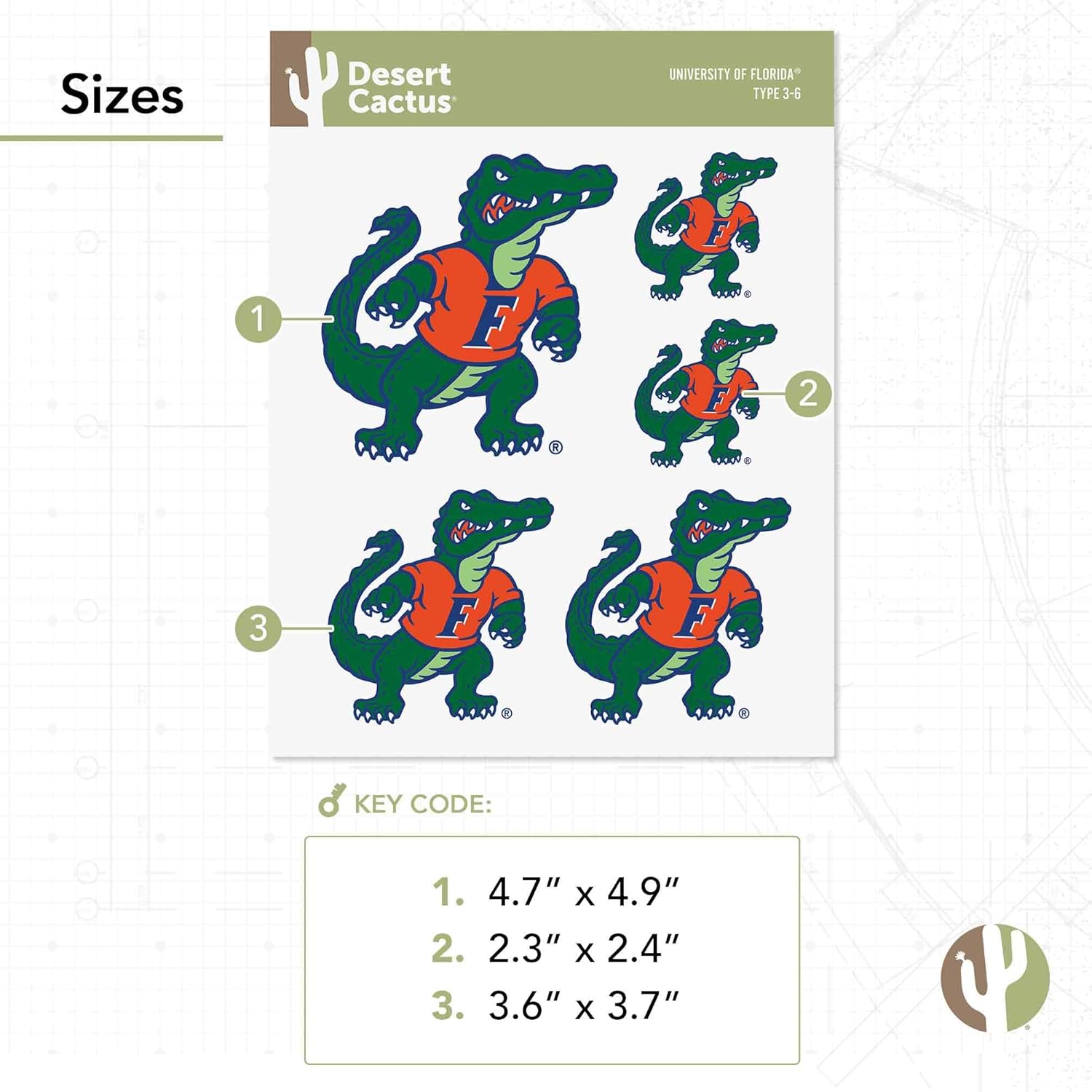Desert Cactus University of Florida Sticker Gators Vinyl Decals Laptop Water Bottle Car Scrapbook T3 (Type 3-6) - Image 2