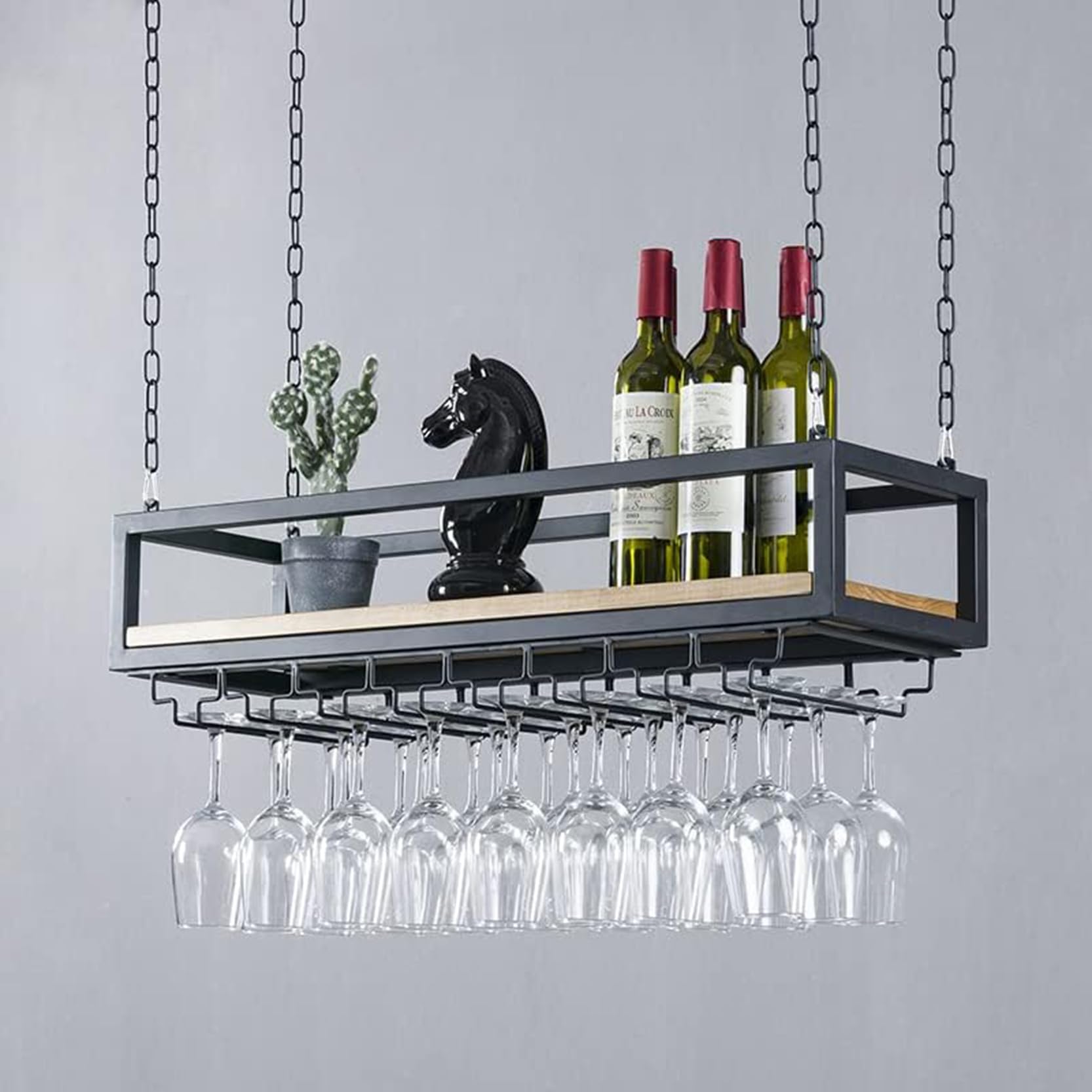 Casier à vin suspendu au plafond en métal avec rack de rangement