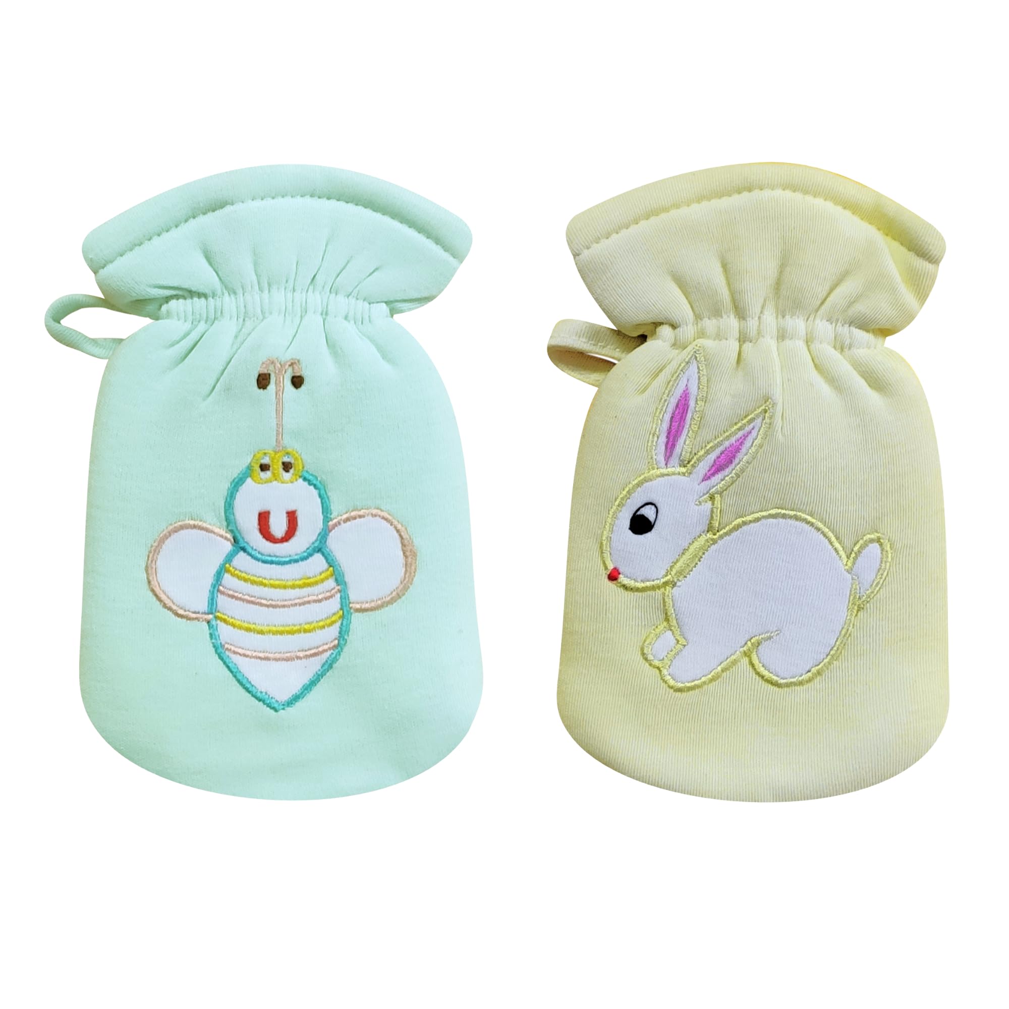 Sarvatapana Cotton Baby Soft Plush Feeding Bottle Cover (Pack of 2), Tote Carrier Bags Embroided Patch Cartoon Baby Bottle Covers Suitable for 60-125ML (Green, Yellow)