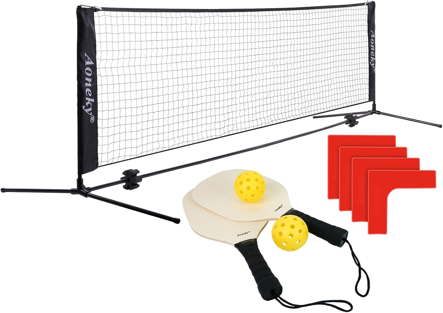 Aoneky Portable Pickleball Set with Net, 2 Paddles, Balls & Line Markers - Complete Backyard Kit for Singles/Doubles, Beginners & Families - Easy Setup for Driveway, Park, Indoor/Outdoor