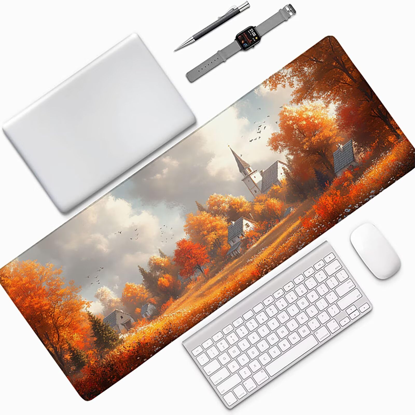 Podkładka pod mysz do gier kolor pomarańczowy podkładka pod mysz XXL 1600 x 800 x 3 mm, podkładka pod mysz z krajobrazem podkładka na biurko duże ze zszytymi krawędziami do akcesoriów PC do gier
