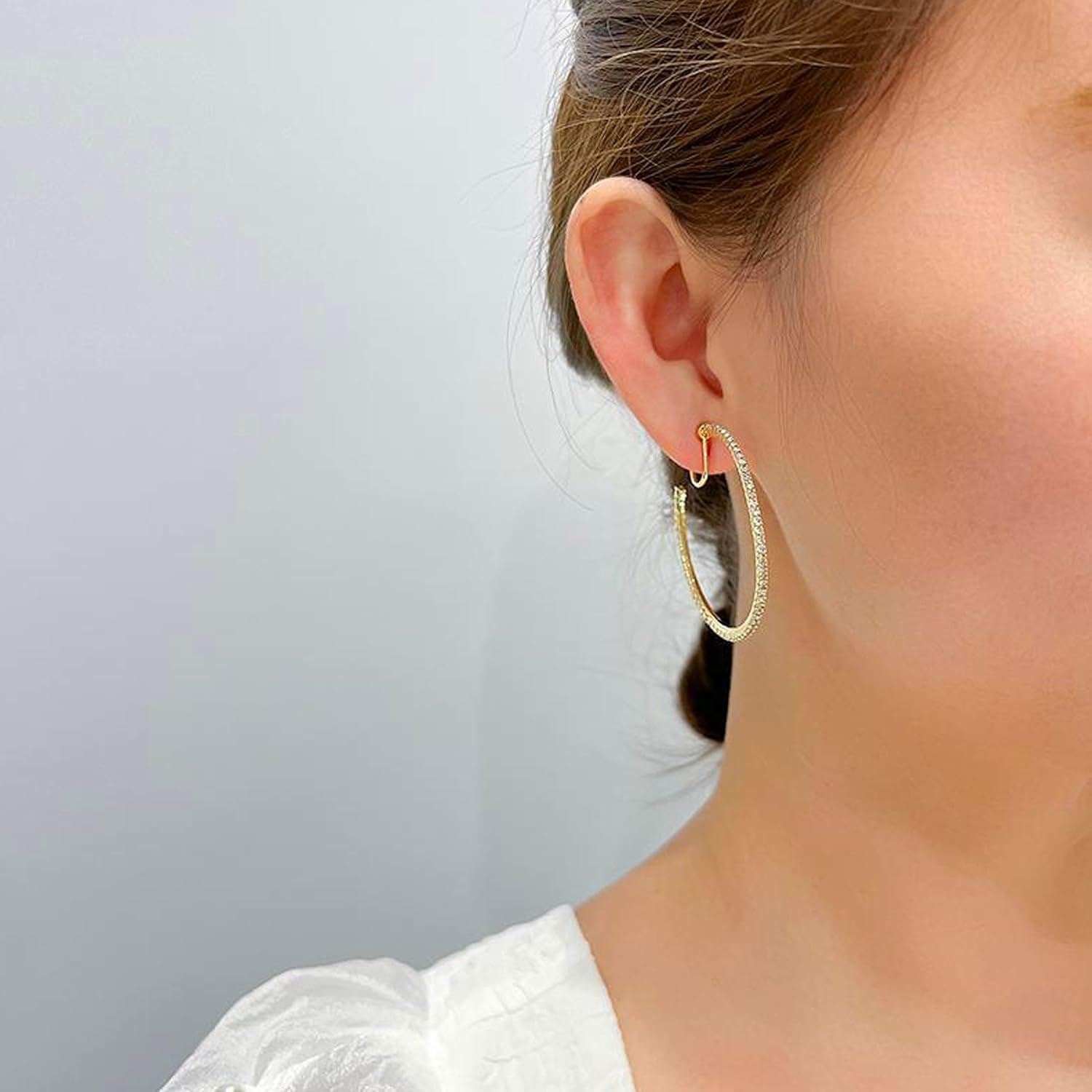 Clip On Hoop Earrings for Women Gold Rhinestone Sparkly Clip On Hoops Fashion Hoop Earrings Jewelry Gifts - Image 3