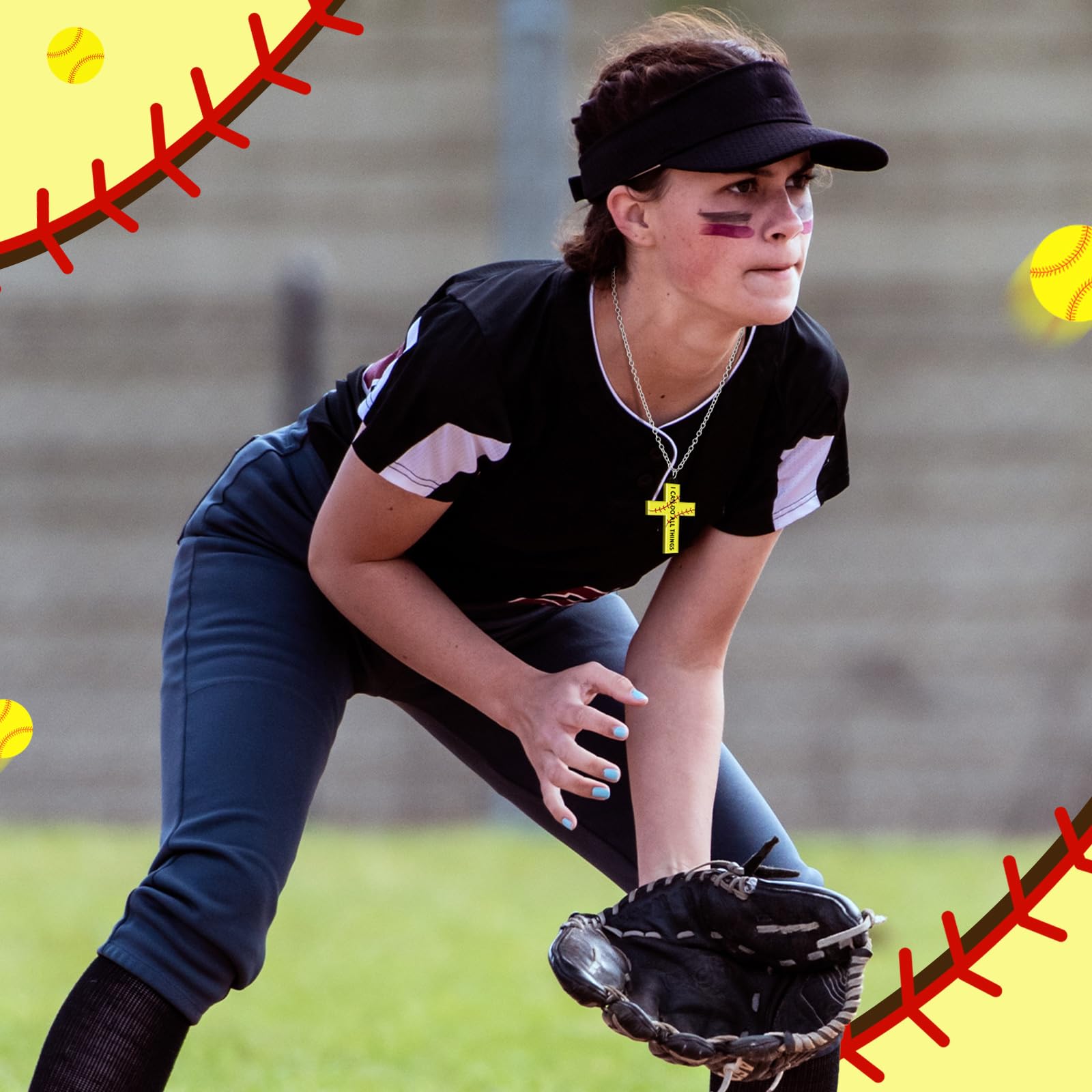 Kigeli 24 pezzi Softball Cross Sport Collana Gioielli Softball Catena Accessori ispiratori Fan Regalo per le Donne Accessori di squadra Softball Amanti Bomboniere