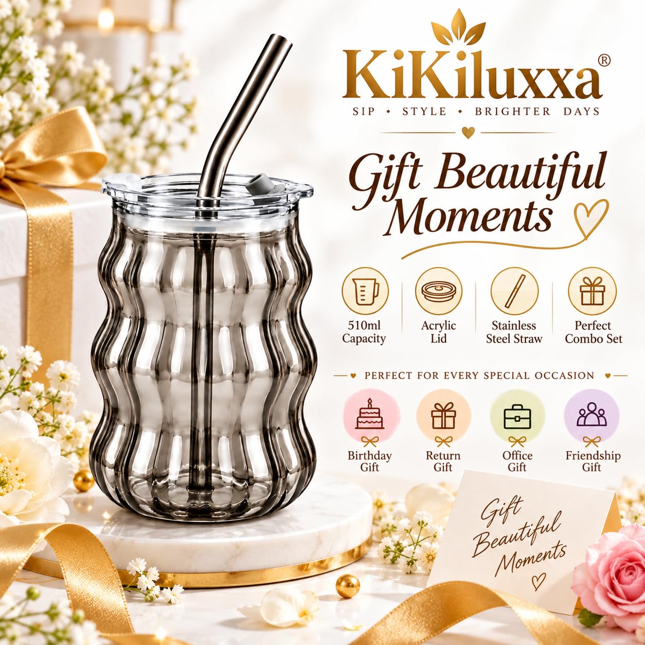 KiKiluxxa Glass Sipper - Stylish Reusable Bottle -4