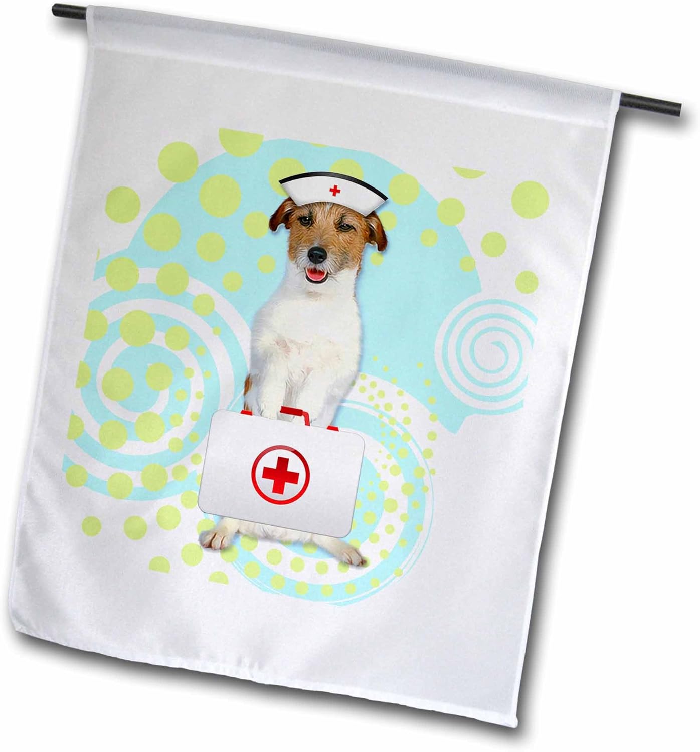 3dRose fl_212086_2 "Jack Russell Terrier Dog in A Nurses Cap with First Aide Kit Garden Flag, 18 x 27