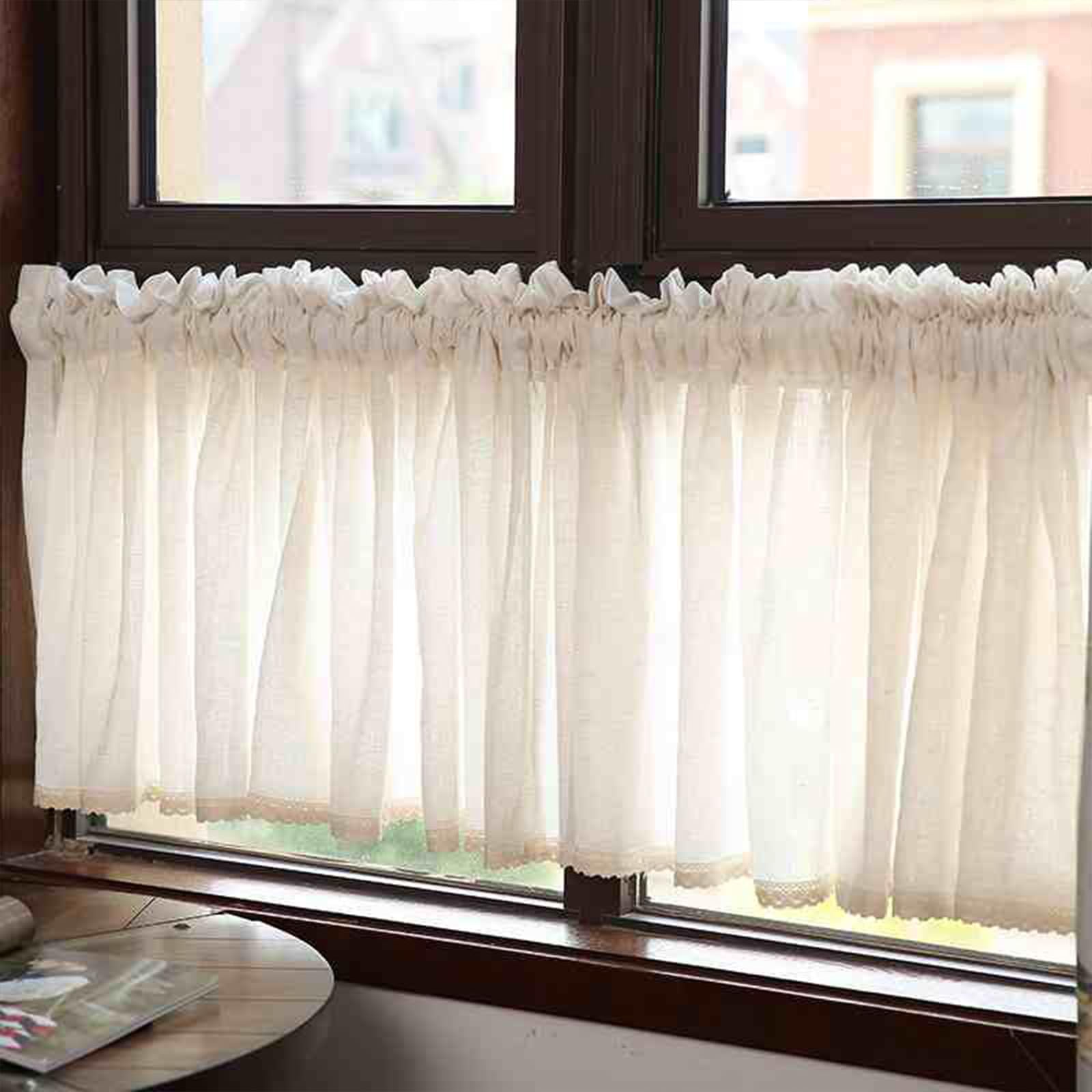 Cortinas cortas de cocina de gasa traslúcida que ventilan y sombrean
