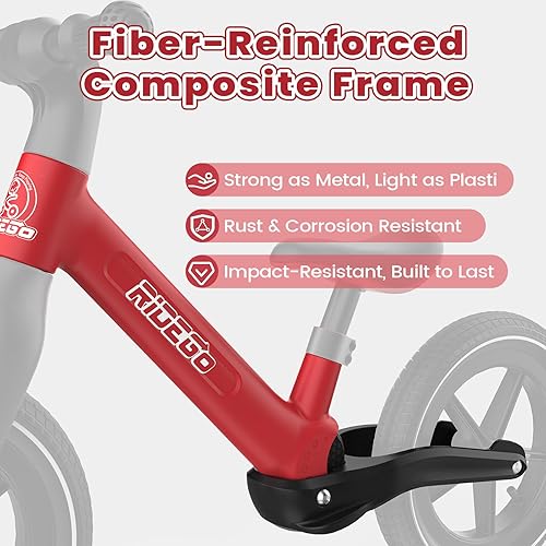 Miniatura 2 de Ridego Bicicleta de equilibrio de 14 pulgadas para niños de 3 a 6 años, bicicleta ligera con neumáticos de goma de aire, asiento ajustable,