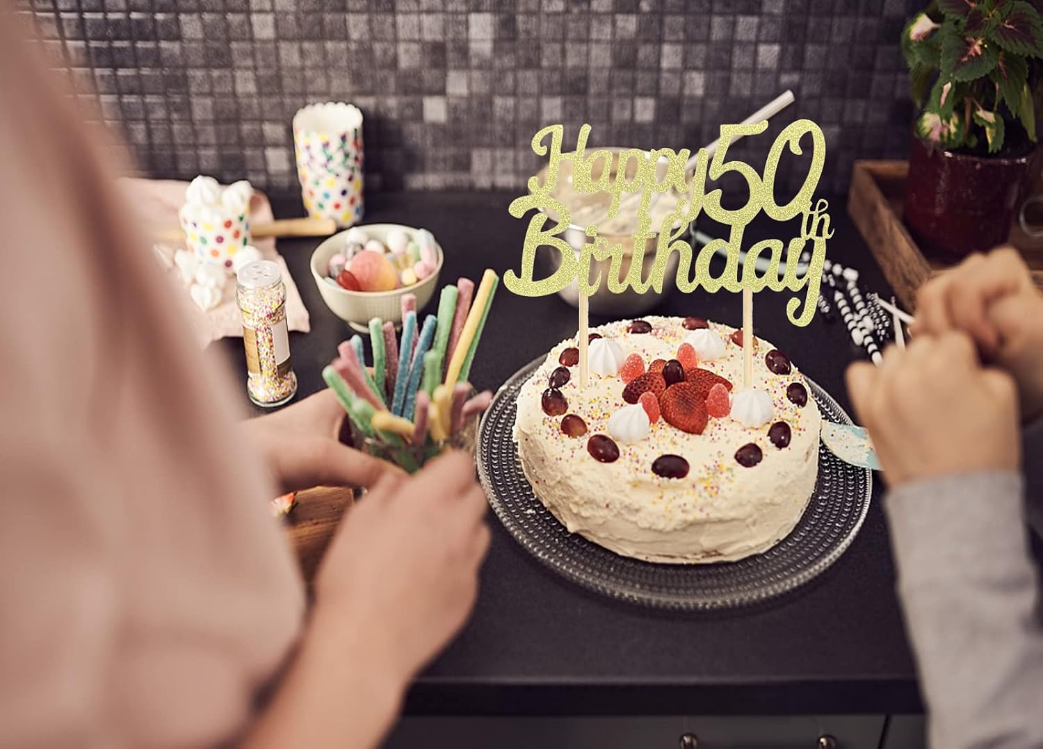 ANCTEY 3 Packs Gold Glitter 50th Birthday Cake Toppers 50 Cake Topper Happy 50th Birthday Cake Toppers 50th Cake Topper for 50th Happy Half Life Birthday Party Decoration Supplies - Image 4