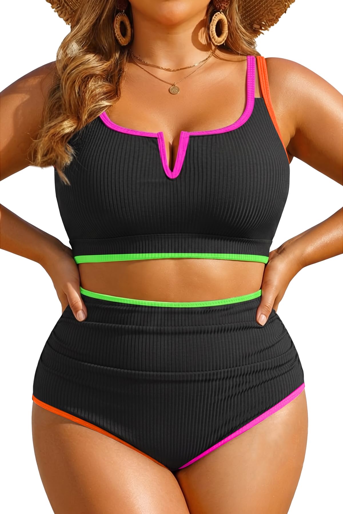 yonique Women Plus Size High Waisted Bikini - Ribbed Two Piece Swimsuit Tummy Control Bathing Suit V-Wired 2026 Swimwear-picture-35