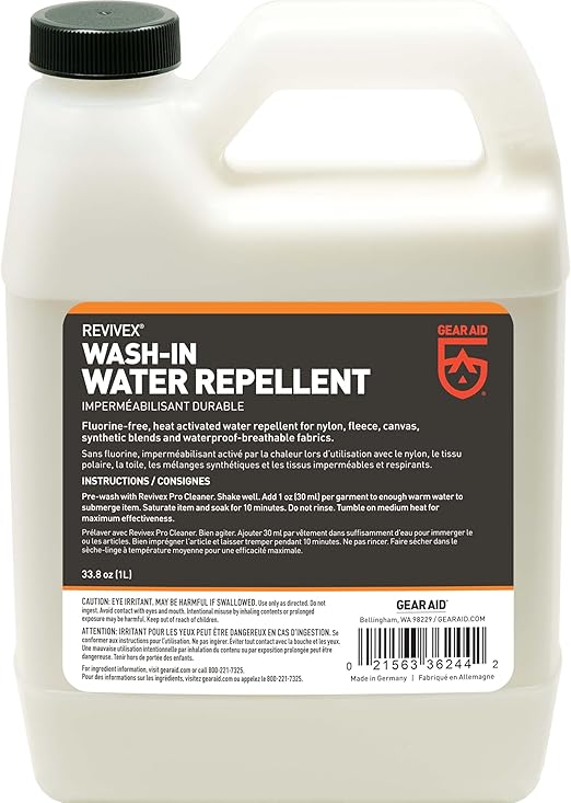 GEAR AID Wash-in Water Repellent, Long-Lasting Waterproofing for Snow and Rain Outdoor Gear, Concentrated Formula, Durable Protection Against The Elements, 1 Liter (33.8 fl oz)