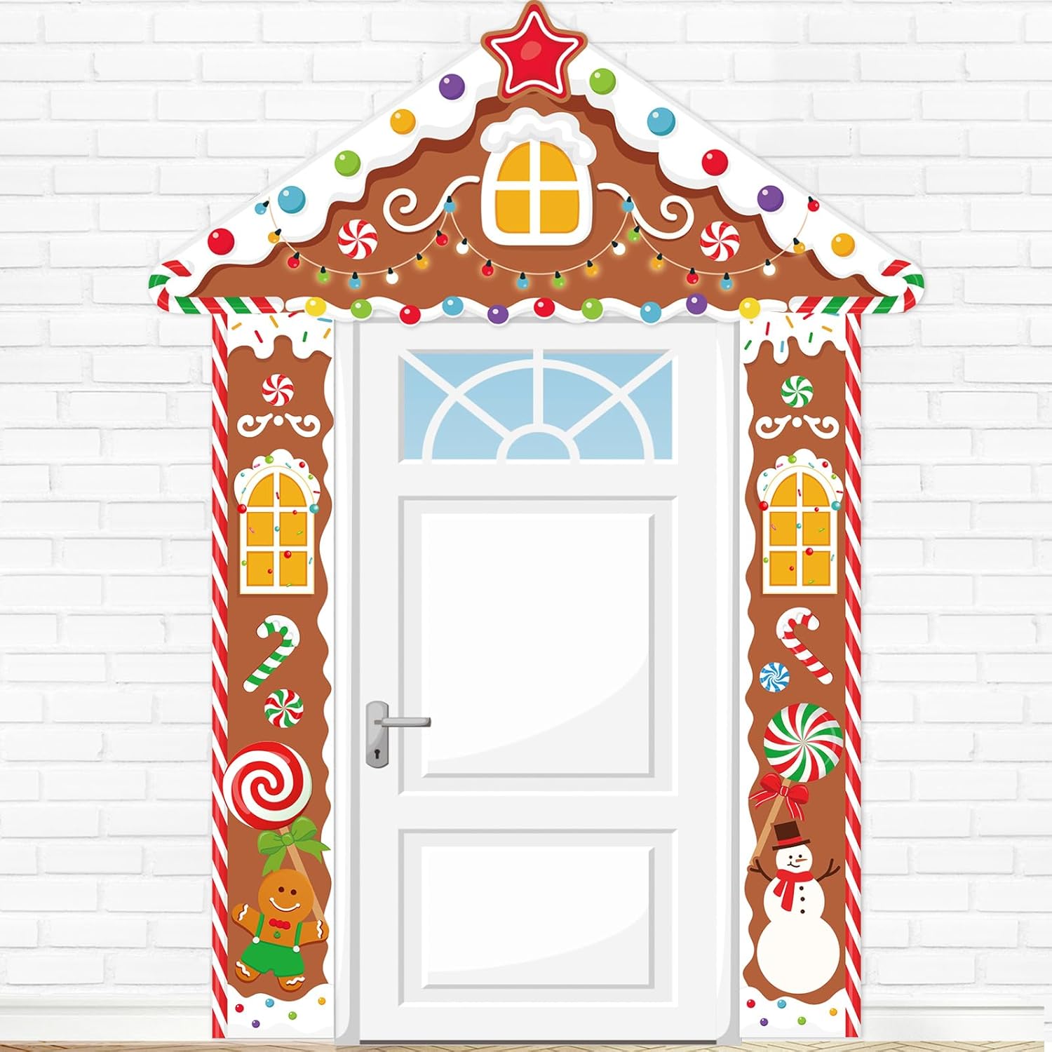Funrous Christmas Party Door Decoration Gingerbread House Door Banners Gingerbread Man Porch Sign Set for Merry Christmas Xmas Holiday Party Photo Props Backdrop Supplies Yellow Gingerbread