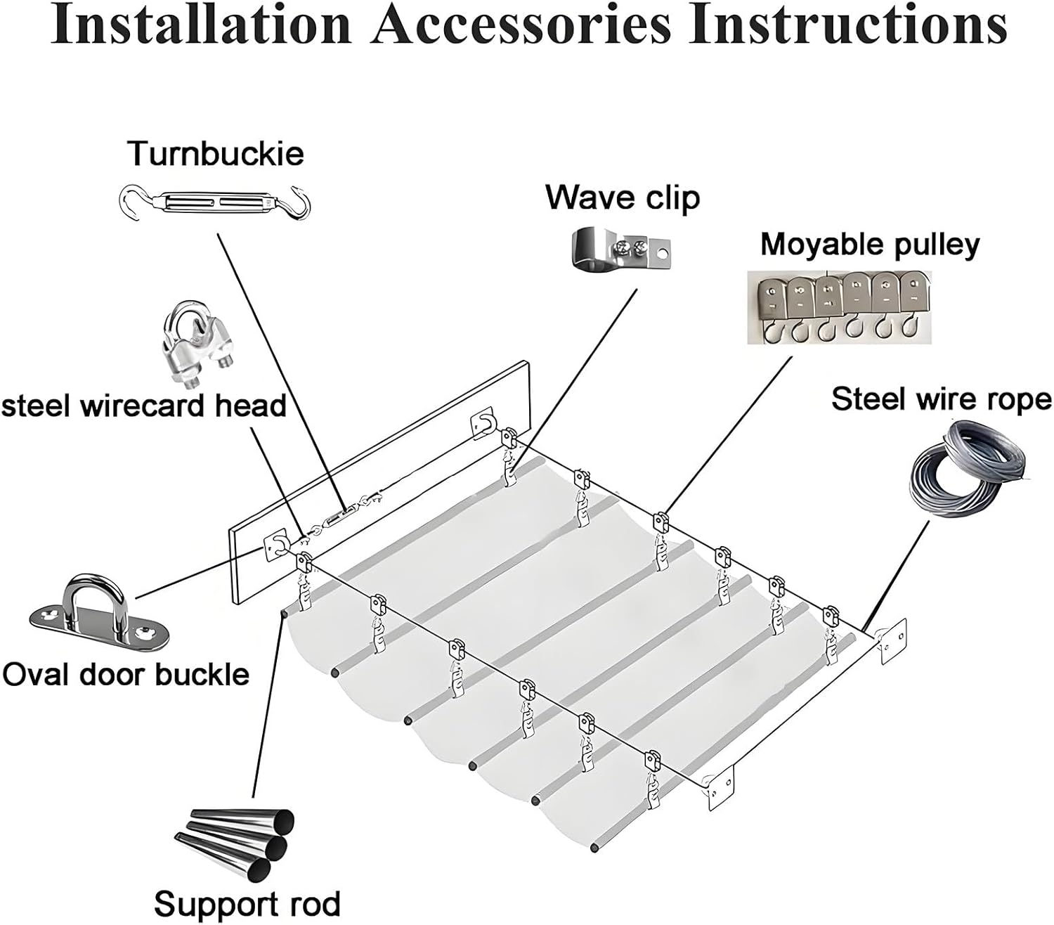 Retractable Canopy Replacement Cover for Pergola, 2.5x12m Slide-on Wire Cable Wave Sail for Patio, Deck, Yard, and Porch - Durable Outdoor Shade Solution