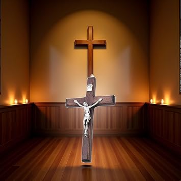 Clockjuan Brown Wooden Cross Hanging Religious Worship Symbol For Home Decoration Wooden Catholic Crucifix Orament, Decorative Items Accessories