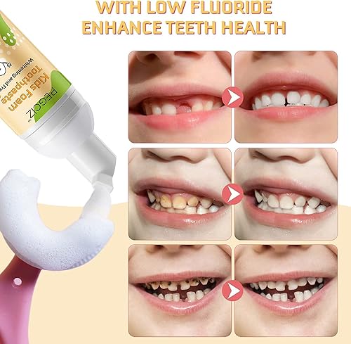 Miniatura 6 de Pasta de dientes de espuma para niños con sabor a frutas, pasta de dientes de espuma para niños pequeños con bajo fluoruro para cepillo de dientes
