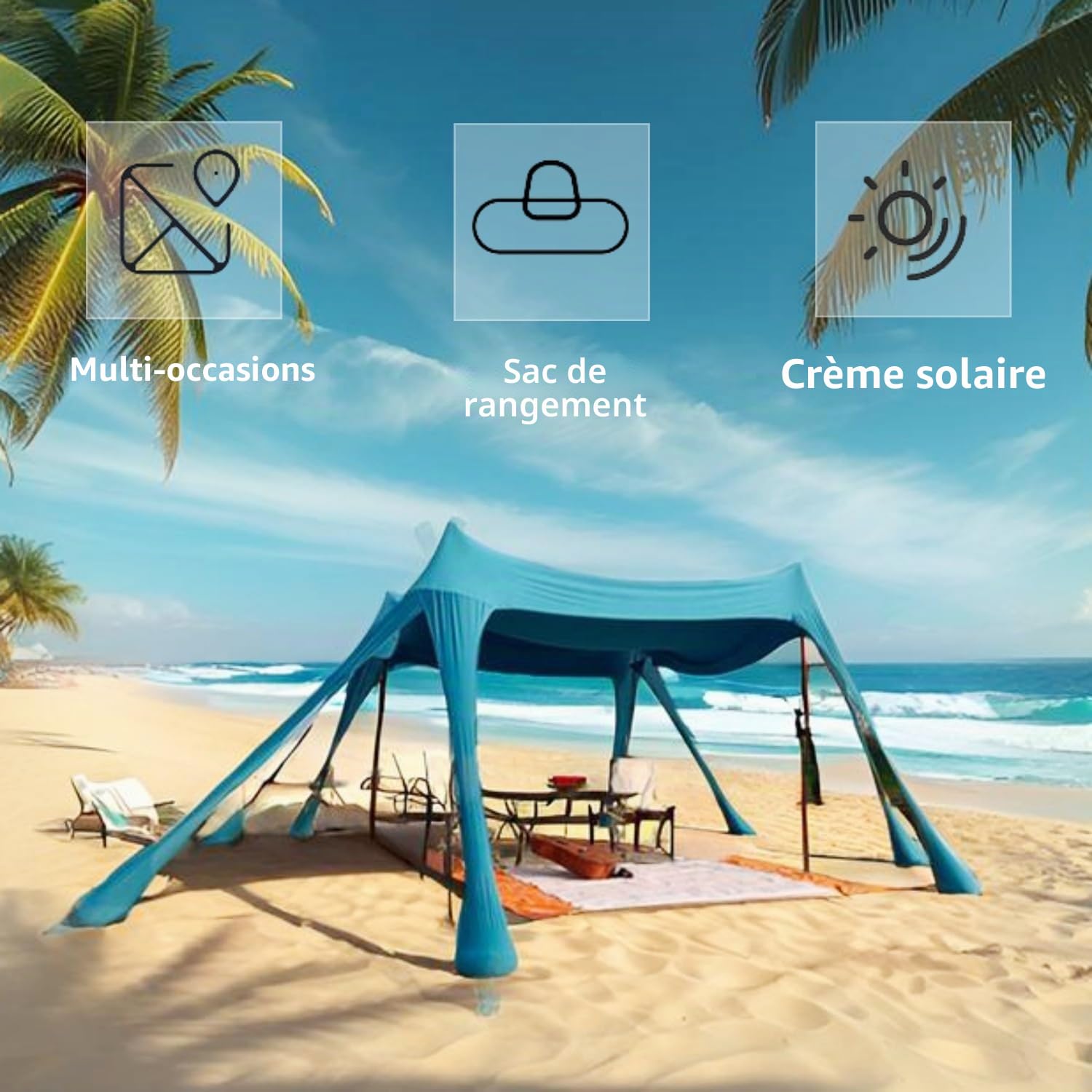 Tente de Plage Anti-UV pour 6 à 8 Personnes, Abri de Plage pour la Plage, Le Camping, la pêche et Les Pique-niques (Bleu)