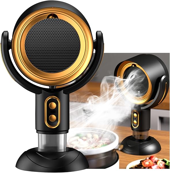 Yoicee Tragbare Dunstabzugshaube für die Küche, USB-Aufladbar, Tisch-Küchenabzug mit 2 Geschwindigkeitsstufen für Indoor & Outdoor-Wohnmobil-BBQ, Feuertopf-Camping (Black and gold) - 1