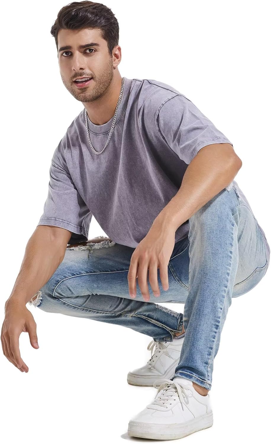 Mens 3 Pack Oversized T-Shirts Heavyweight Cotton Vintage Washed Boxy Tees Drop Shoulder Loose Fit Tshirt LTX007 - Image 7