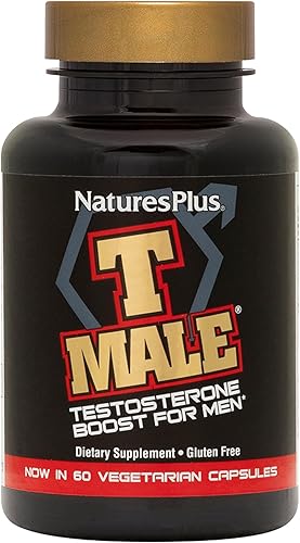 NaturesPlus T-Male 60 cápsulas vegetarianas, paquete de 2 potenciador de testosterona para hombres con ginseng, Rhodiola y FuranoMax Sin gluten