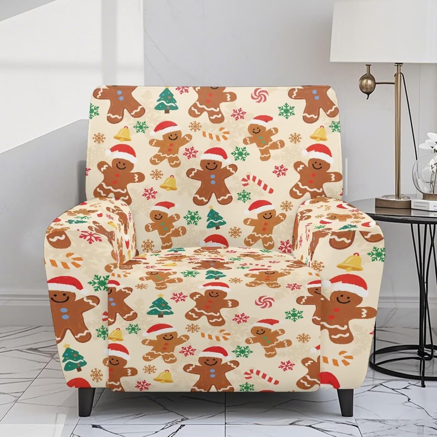 Gingerbread Man Couch Cover Recliner for Home Christmas Decorations for Home Portable Living Room Chair Covers with Arms and Cushion Fitted Non Slip Reclining Slipcovers for Pets Kids