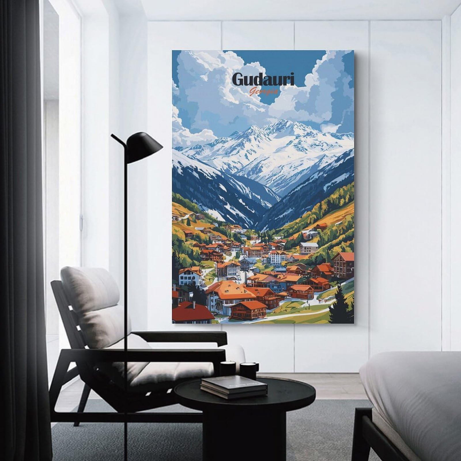 Junmoney Gudauri, Georgia Mountain Village Canvas Wall Art, 20x30inch(50x75cm), for Wall Displays, Bedrooms Or Room Updates, Ideal for Building A Coordinated Art Wall
