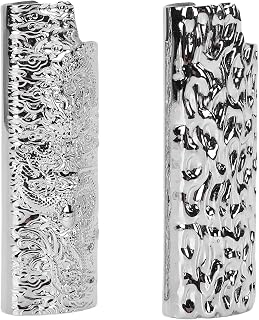 2 Pcs Lighter Case 8cm Length Silver Ripple and Dragon Pattern Metal Lighter Sleeve for Party Bar Travel