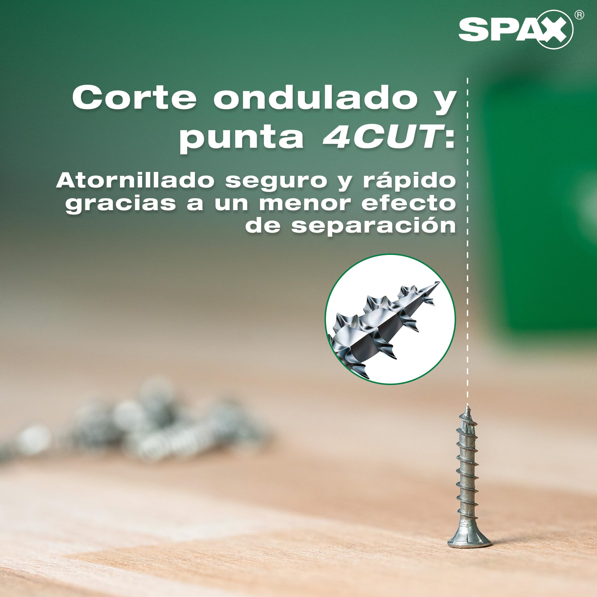 SPAX Tornillo Universal 4 x 50 mm, Z2, 360 pzas., Cabeza Avellanada, WIROX | Tornillos para madera con rosca completa, punta 4CUT y perfil ondulado para un atornillado rápido sin taladrado previo