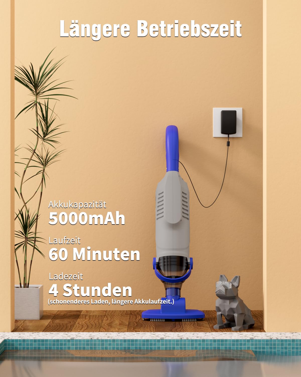 Little Shark Poolstaubsauger für Aufstellpools, Whirlpool-Staubsauger mit 60W-Motor, 18 Gallonen/Minute starke Saugleistung, kompakter und leichter Poolstaubsauger mit 5000-mAh-Akku, 1 Stunde Laufzeit
