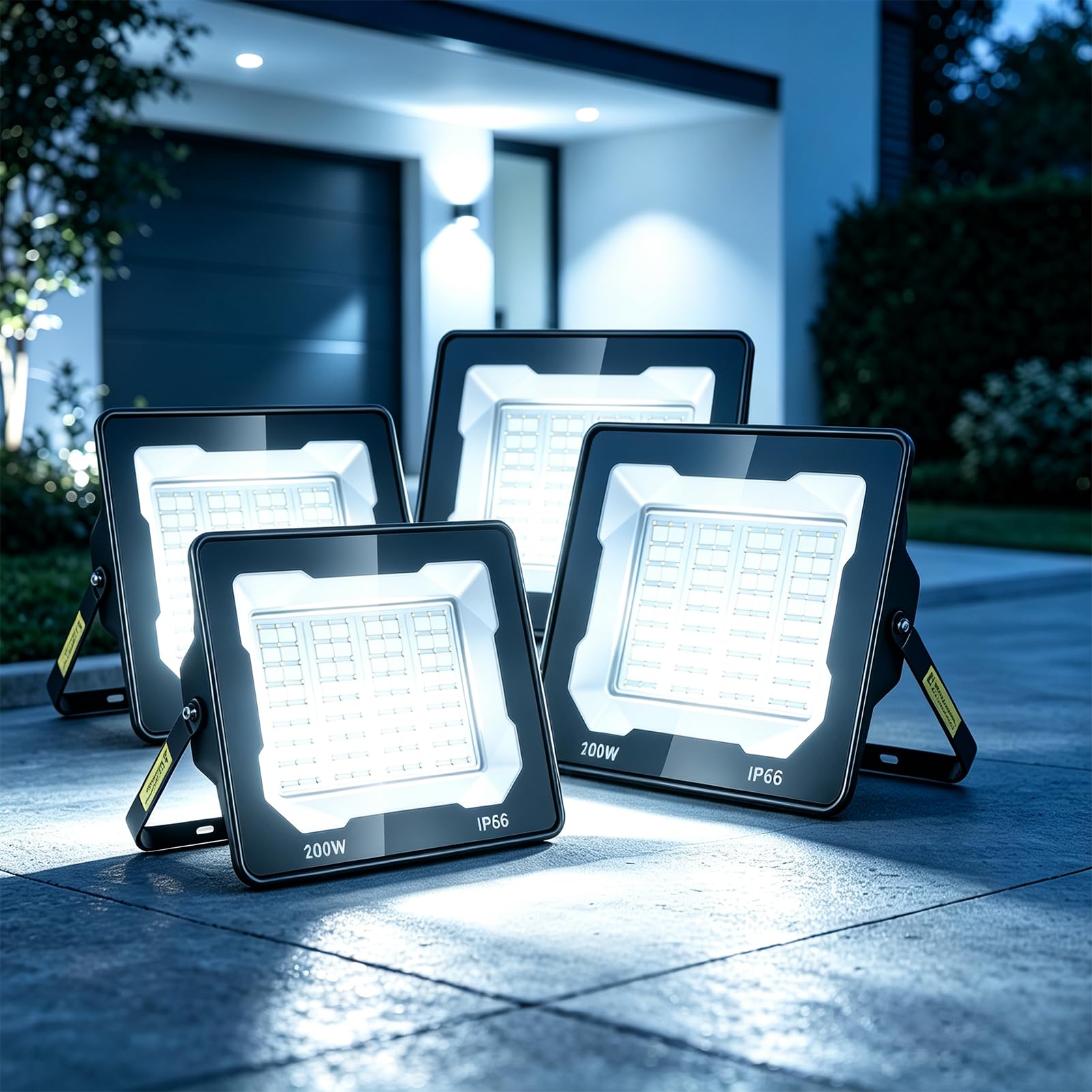 Viugreum 200W Led Floodlight 4 Packs 20000LM Security Light 6500K IP66 Waterproof Outside Flood Lights Mains Powered, 180° Beam Angle Flood Light Outdoor Spotlight for Garden Patio Garage