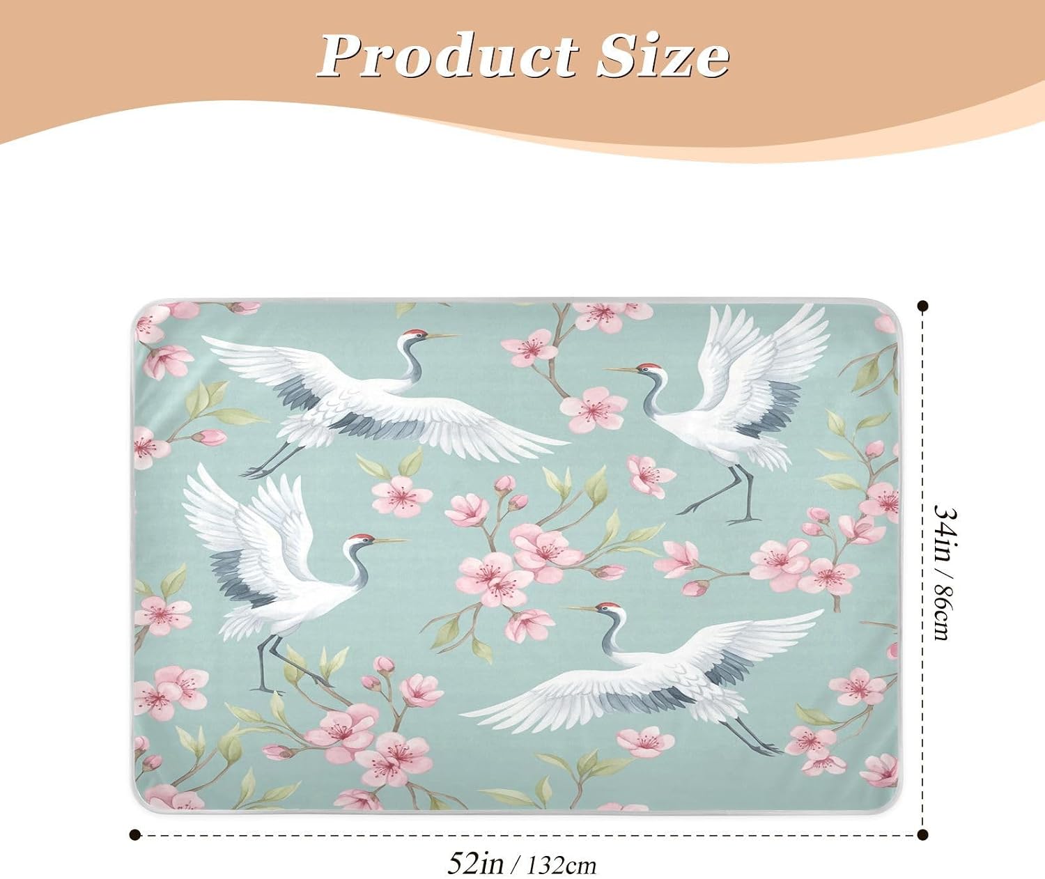 CEBUGI 34” x 52”Washable Underpads Heavy Absorbency Waterproof Incontinence Bed Pads White Cranes Pee Pads for Adults Kids and Baby