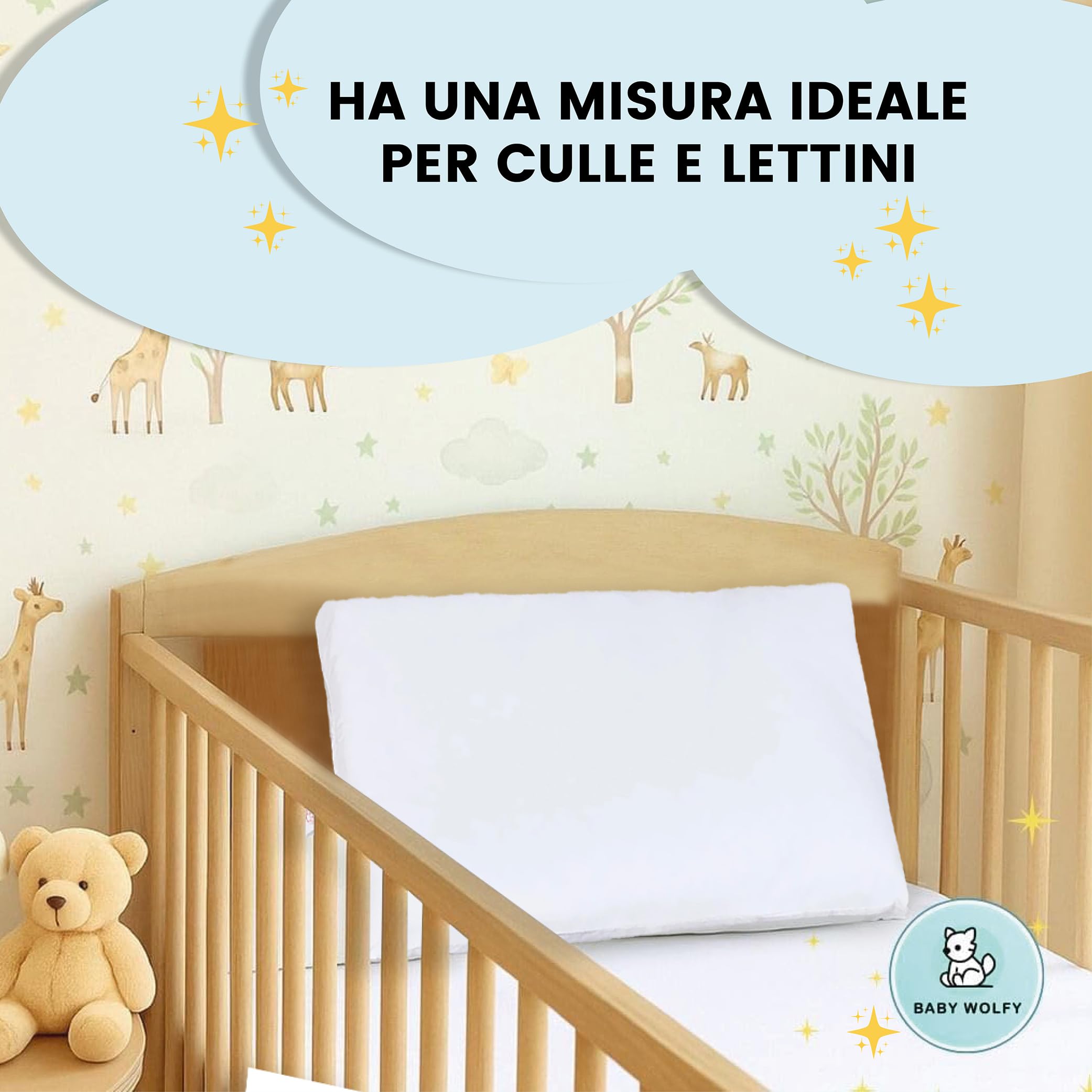 BABY WOLFY-Cuscino Lettino Bambino 40x60cm certificato OEKO-TEX® 1 2 3 4 anni 100% Cotone Antiacaro Anallergico Traspirante Morbido per Letto Culla Passeggino Asilo Nido Made in Italy