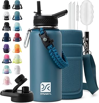 Insulated Water Bottle | Thickened Stainless Steel Vacuum Metal | Portable Sports Water Jug for Gym and Hiking with Straw, Carrier Bag, Handle Strap | BPA-Free 32 oz