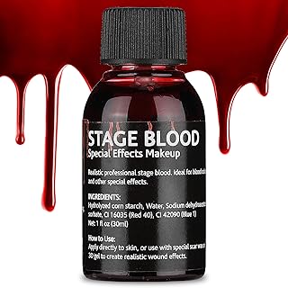 DELISOUL Stage Blood 1 Fl Oz(30ml),Ultra-Realistic Fake Blood,Halloween Cosplay Special Effect Wound FX Blood for Theater,Costume Maleup,Zombie,Vampire,Monster SFX Makeup,Drips & Never Dries,Fresh