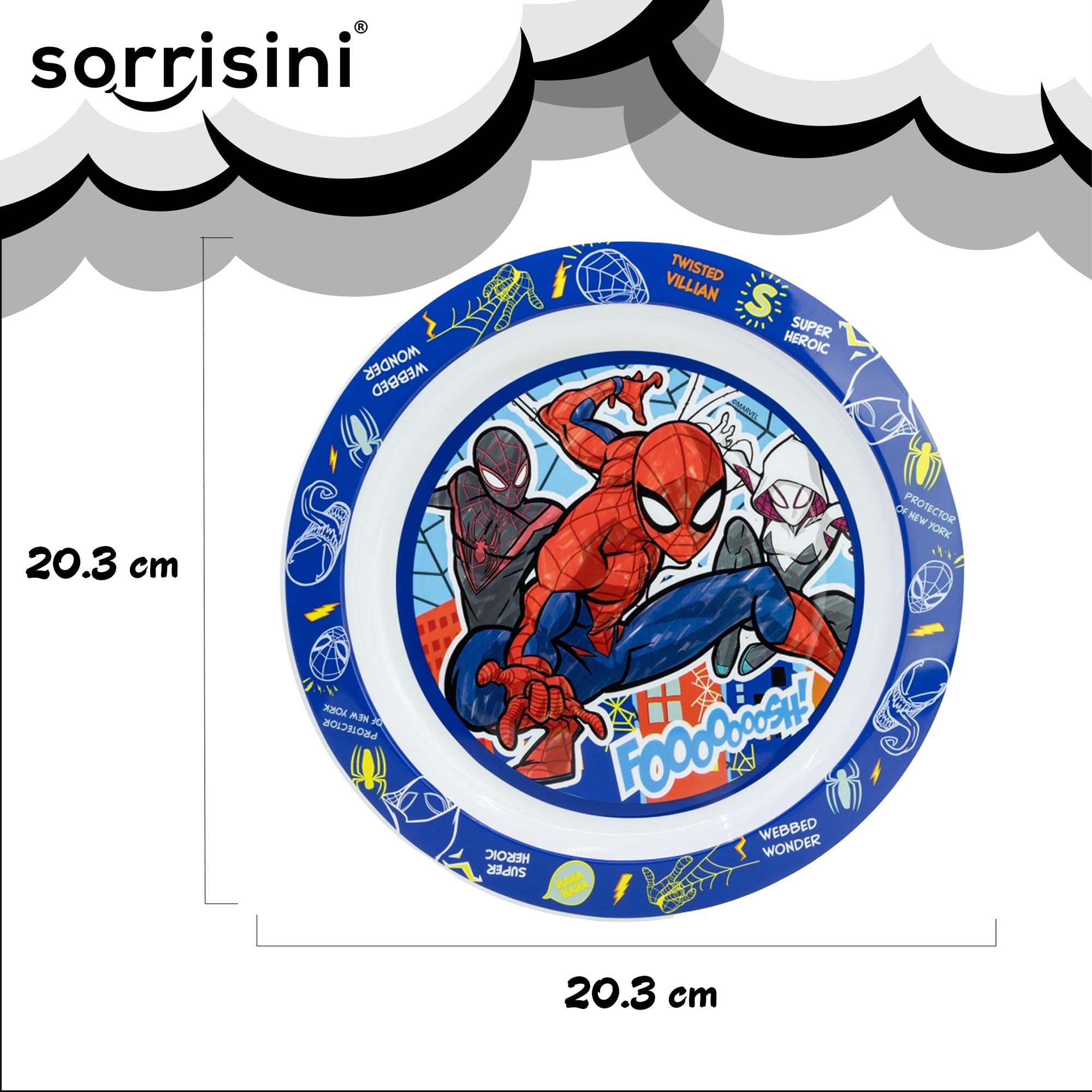 Set di Stoviglie Riutilizzabile per bambini, Set Piatti 3 Pezzi, Set stoviglie con Piatto, Posate in Acciaio Inox, Piatti in Plastica Adatti per Microonde, Spiderman