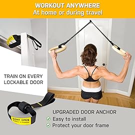 Double Circle Gymnastics Rings with Quick Adjust Numbered Straps and Exercise Videos Guide - Full Body Gym Rings - Calisthenics Rings Wooden Rings (Rings & Straps + Door Anchor + Foot Straps)