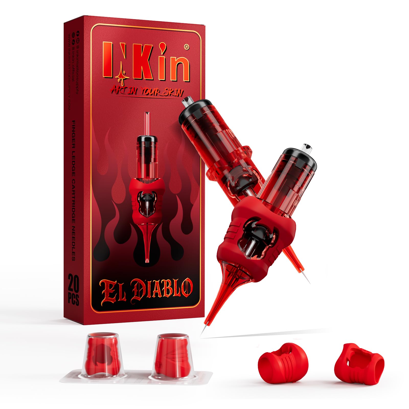 INKin Agujas Tatuaje 17RM 20 Piezas, Agujas de Tatuar #10 Bugpin 0,30mm Round Magnum con Protección de Silicona Extraíble, Agujas Tattoo con Mejorada Membrana para Maquina de Tatuar - EL Diablo