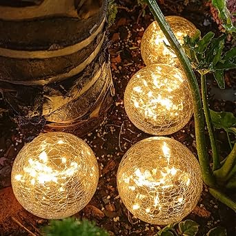 TOMEX Solar Garden Lights, Cracked Glass Ball Waterproof Warm White LED for Outdoor Decor Decorations Pathway Patio Yard Lawn, 1Pack (3.9)