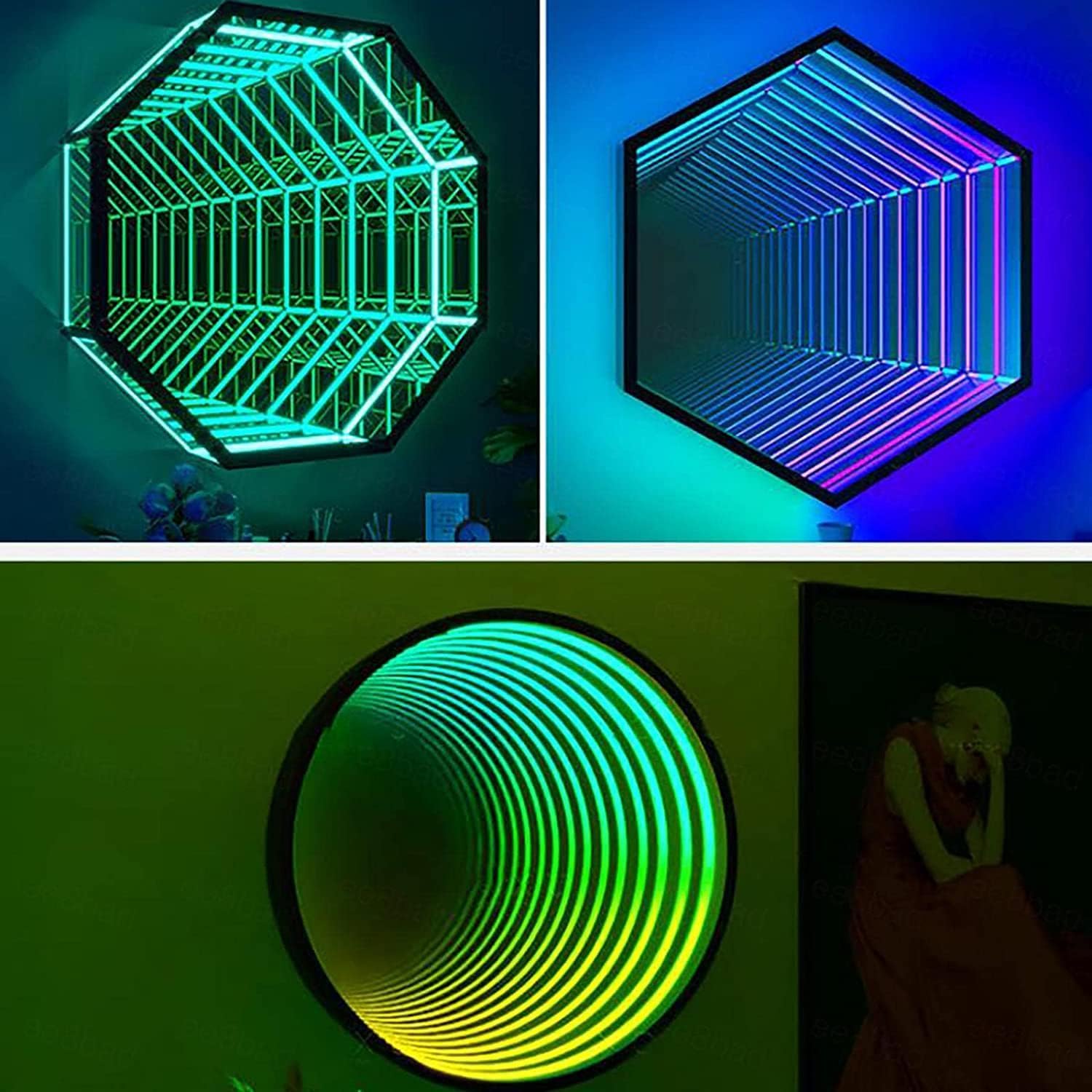 Lustro tunelowe nieskończoność lampa ścienna, kolorowe RGB artystyczne światło ścienne, wyjątkowa dekoracja stołu do gier, garażu, pokoju sensorycznego, średnica 50 cm