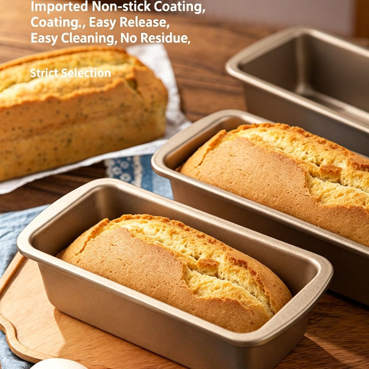 Molde para Pan y Bizcocho Juego de 3 Moldes Antiadherentes de Acero al Carbono para Pan de Molde Toast Cake Cheesecake Pastel Carne Horno Oro Champagne